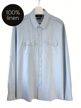 SIMONS LE 31 Light Blue 100% Linen Button Down Shirt Casual Summer xxl